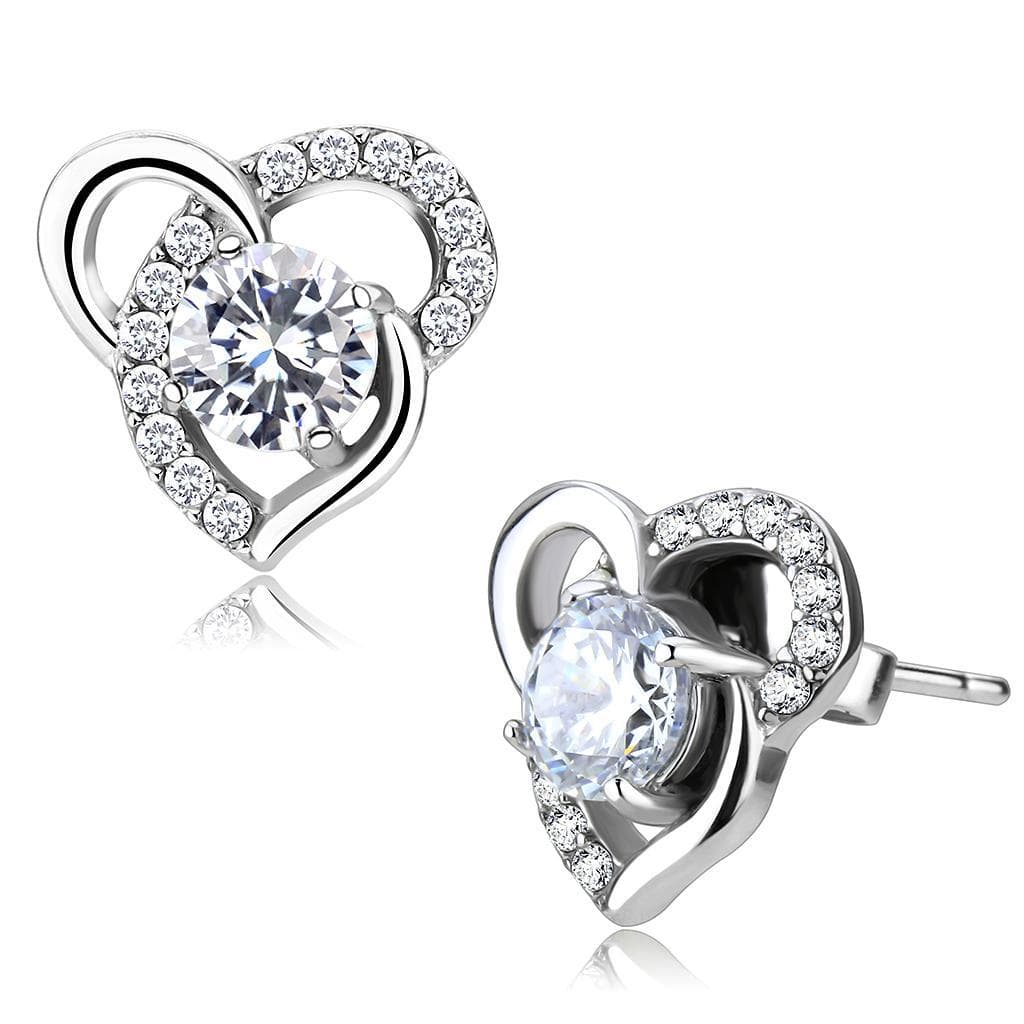 Stainless Steel CZ Round Open Heart Pave Stud Earrings