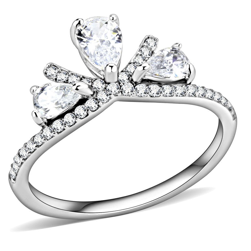 Stainless Steel CZ Pear Triple Crown Pave Ring