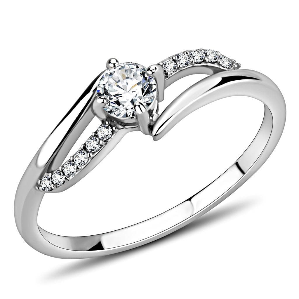 Stainless Steel CZ Round Pave Twisted Slim Solitaire Ring