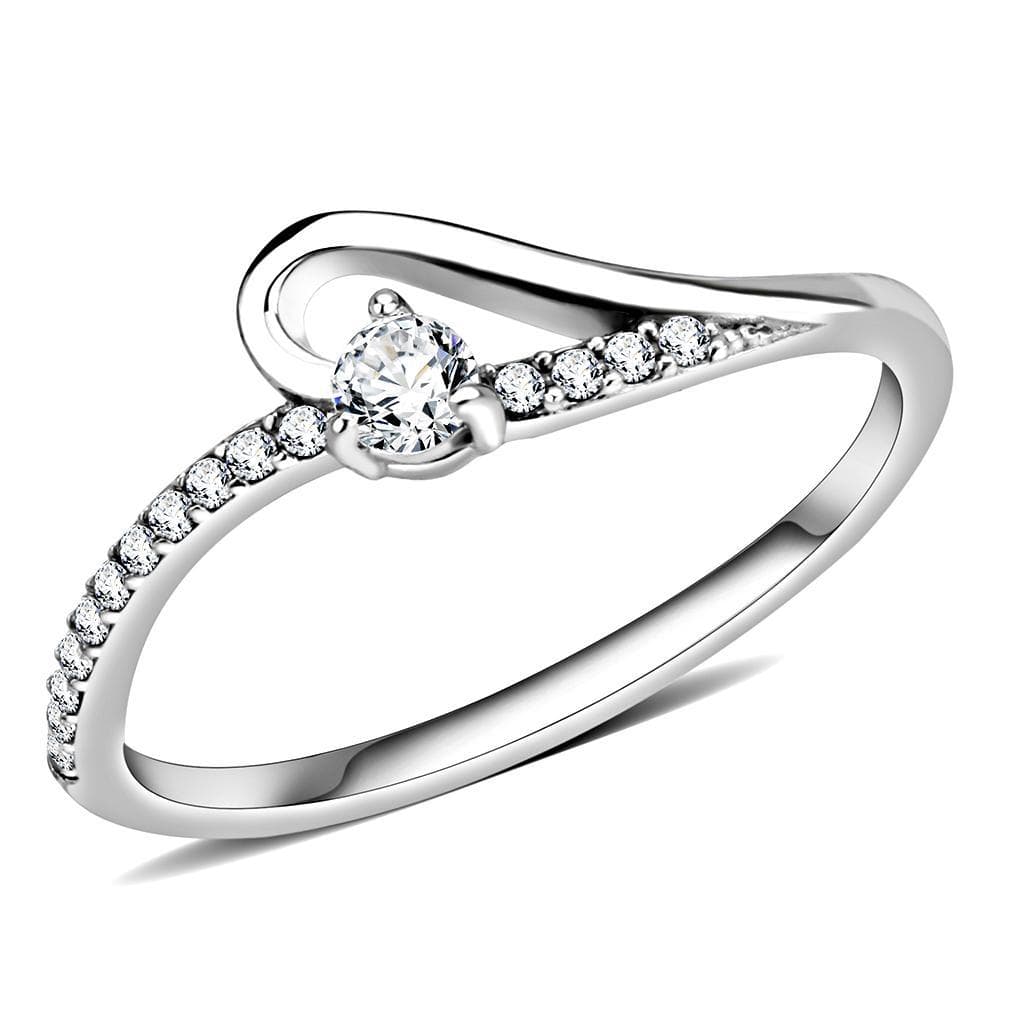 Stainless Steel CZ Pave Twisted Slim Band Ring
