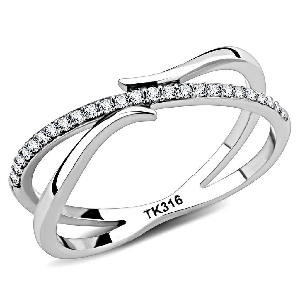 Stainless Steel CZ Pave Double X Crossover Open Ring