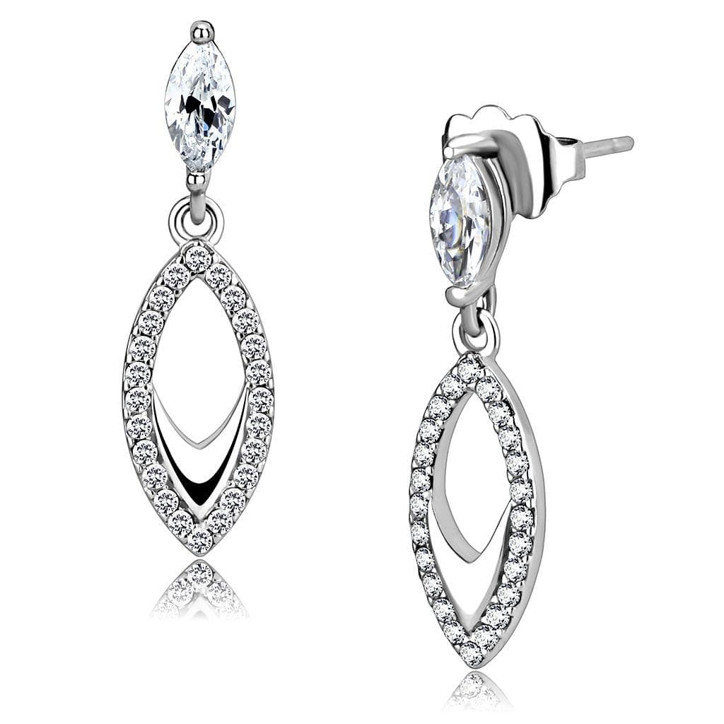 Stainless Steel CZ Marquise Pave Open Marquise Drop Earrings