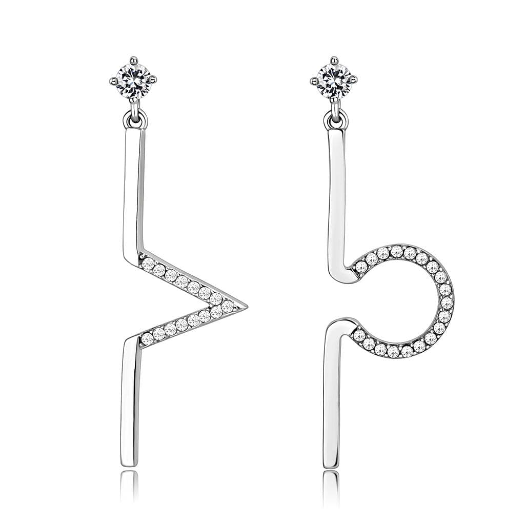 Stainless Steel CZ Geometric Angular Bar Drop Earrings