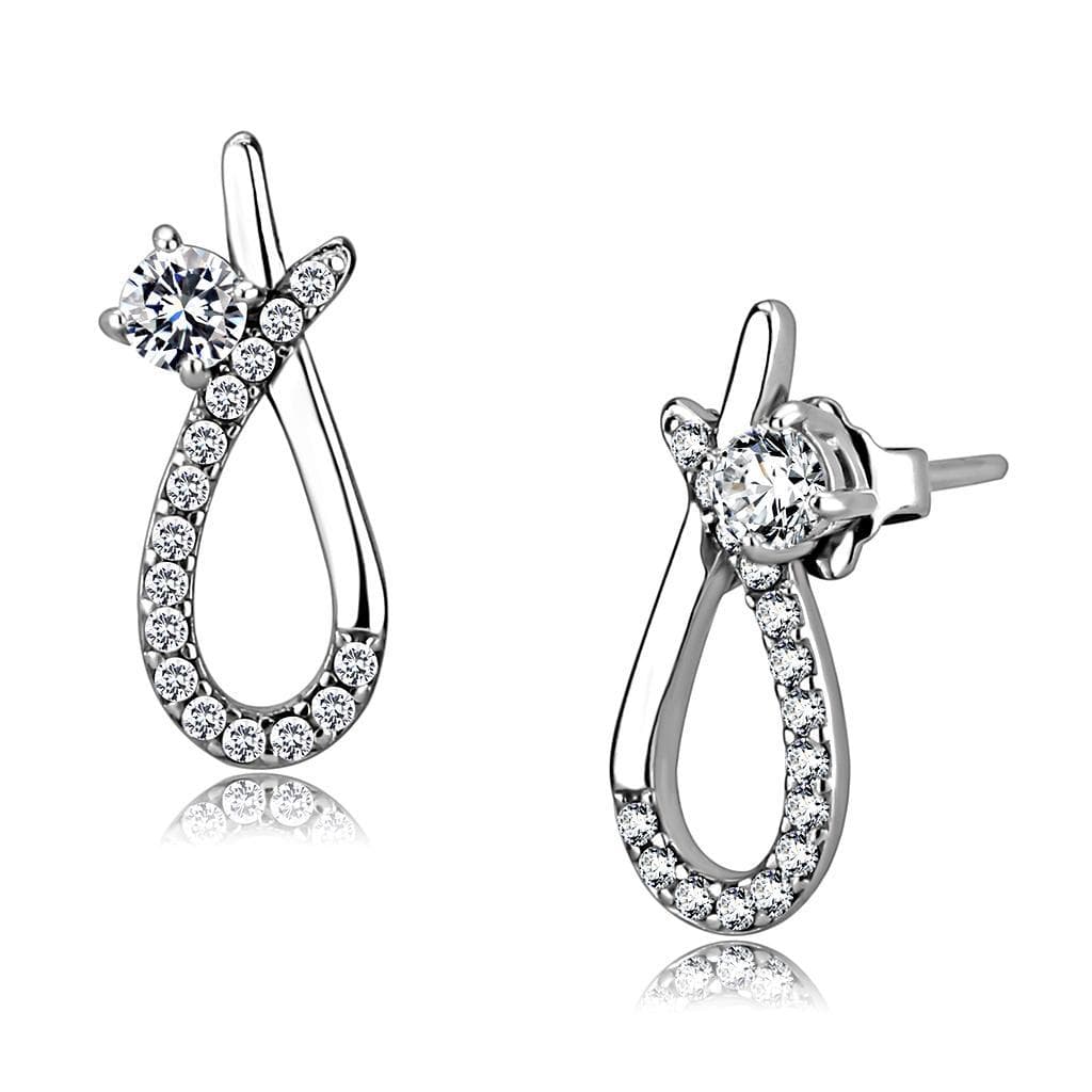 Stainless Steel CZ Round Pave Teardrop Loop Dangle Earrings