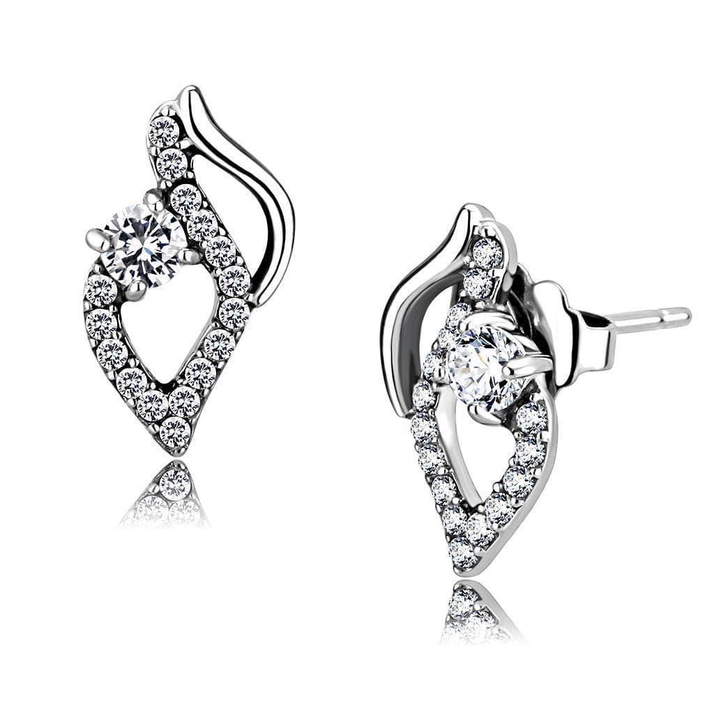 Stainless Steel CZ Round Pave Flame Curl Studs Earrings
