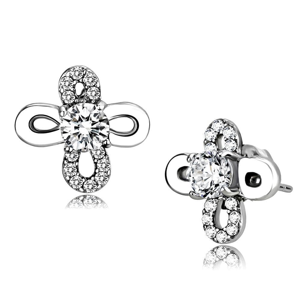 Stainless Steel CZ Pave Infinity Clover Drop Studs Earrings