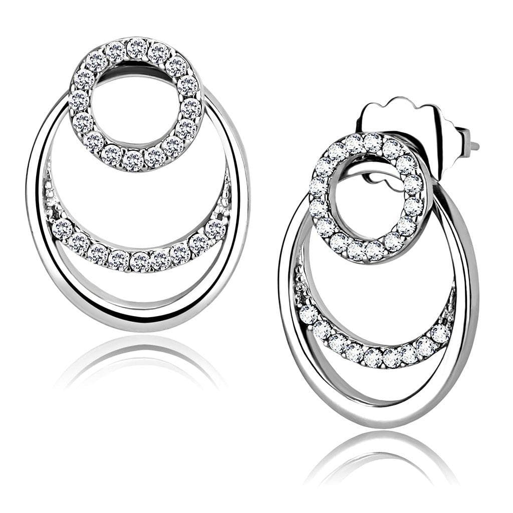 Stainless Steel CZ Pave Double Concentric Circle Studs Earrings
