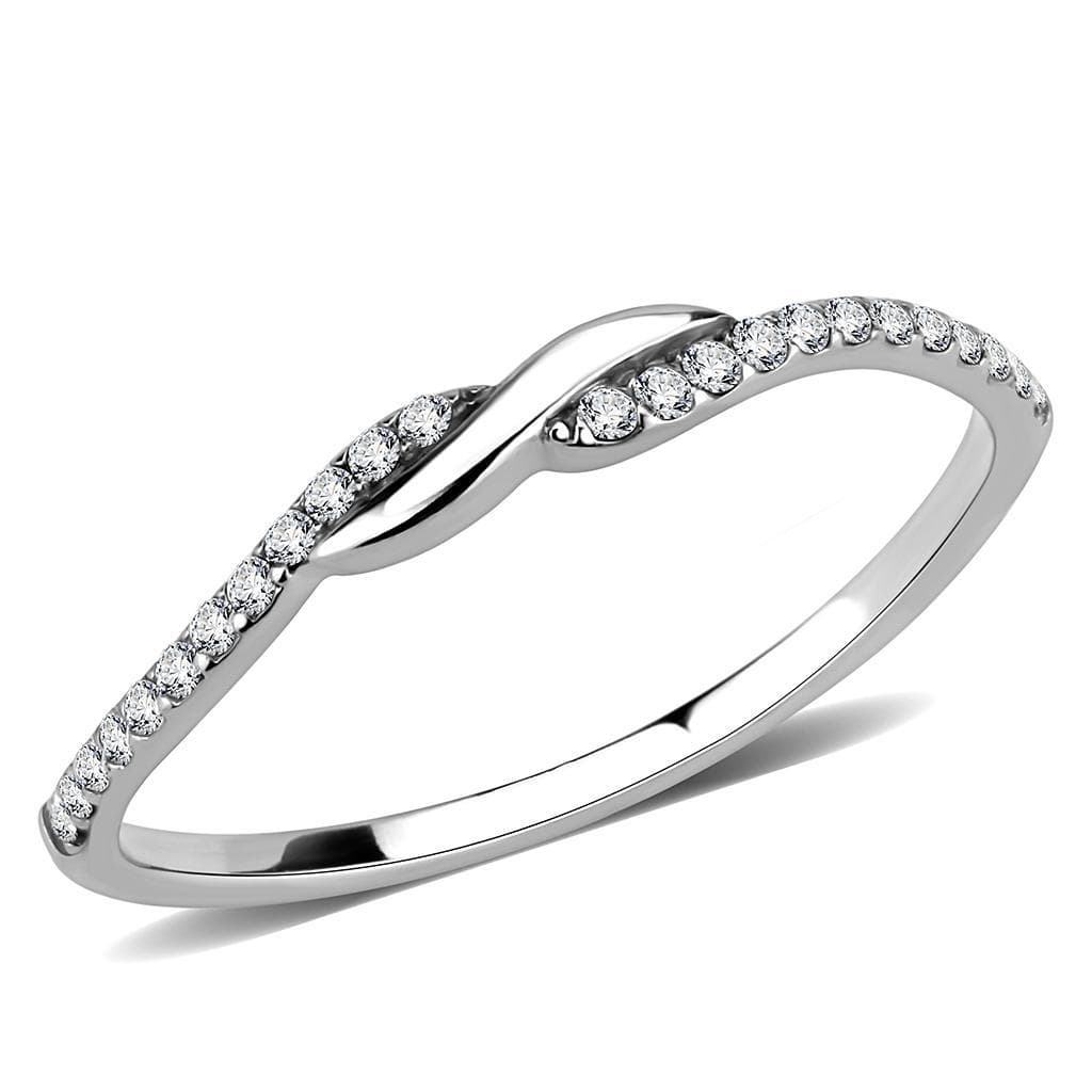 Stainless Steel CZ Pave Twisted S Wave Contour Band Ring