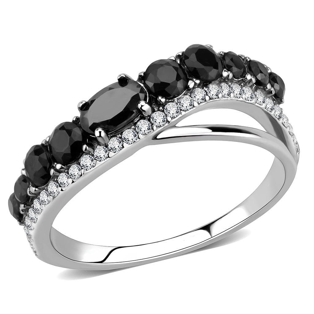 Stainless Steel Black CZ Multi Stone Pave Row Cocktail Band Ring