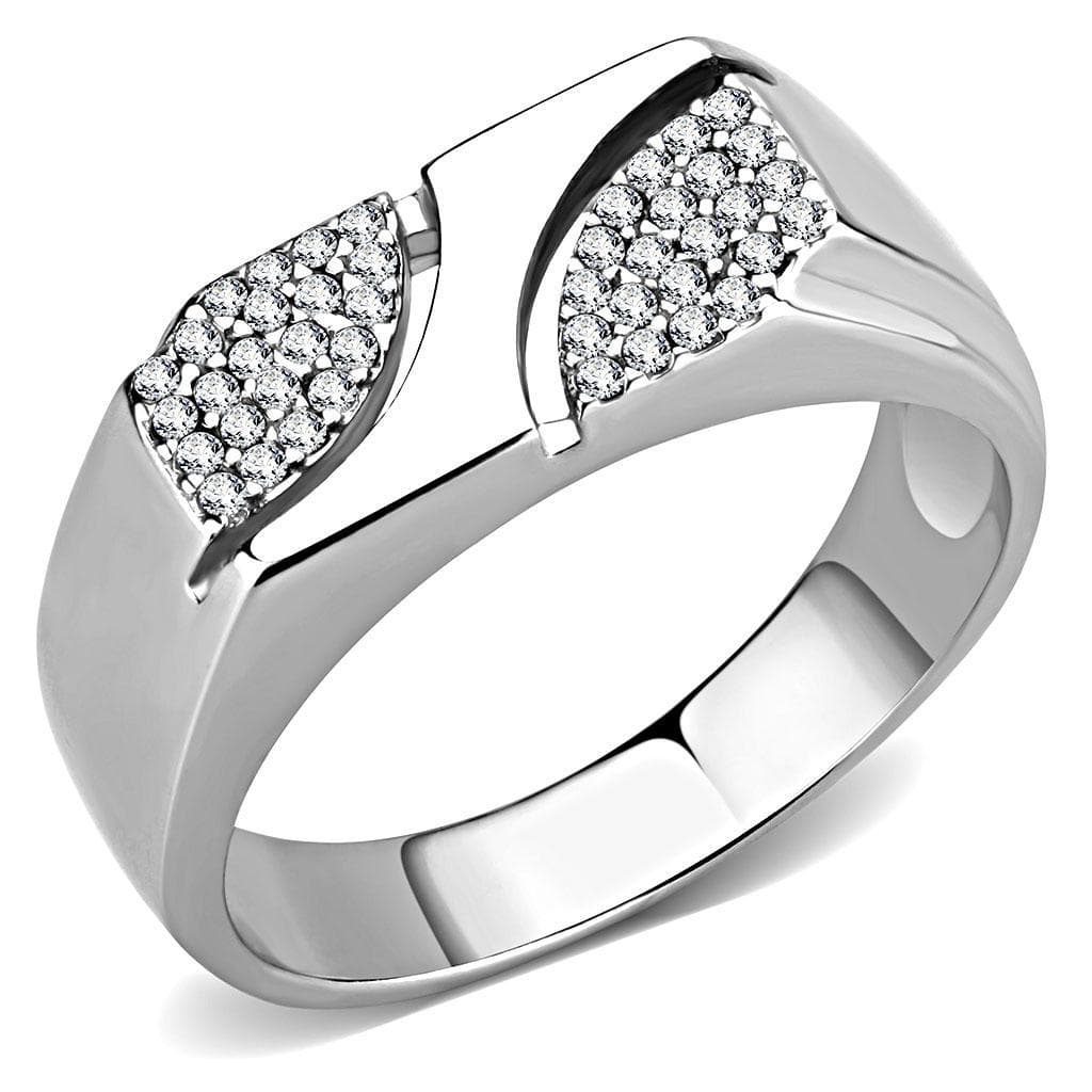 Stainless Steel CZ Pave Asymmetric Panel Men Signet Ring