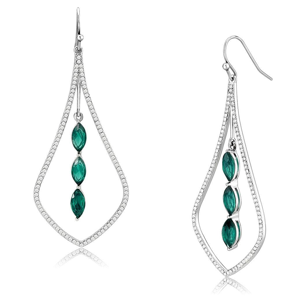 Stainless Steel Green Emerald Marquise Pave Teardrop Earrings