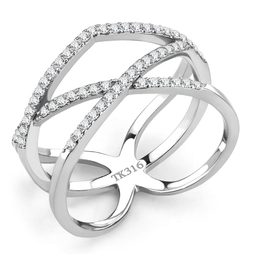 Stainless Steel CZ Pave Open Butterfly Double Band Ring