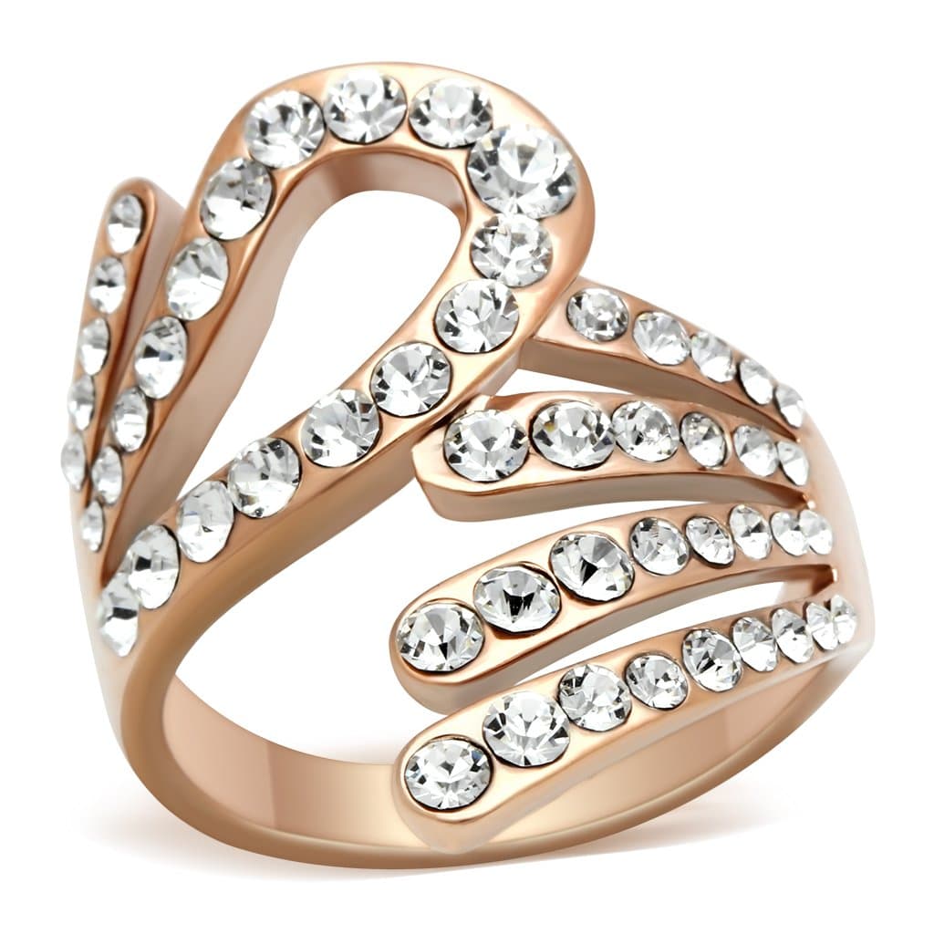 Brass Rose Gold CZ Pave Multi Strand Wave Cocktail Ring