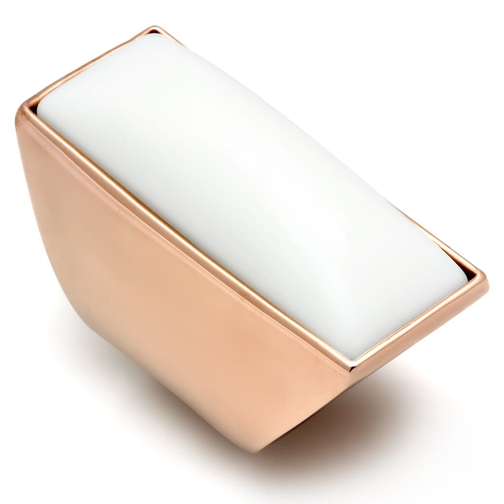 Brass Rose Gold White Enamel Rectangle Bar Geometric Ring