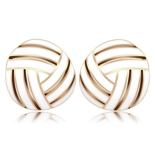 Brass Gold White Enamel Woven Knot Disc Studs Earrings