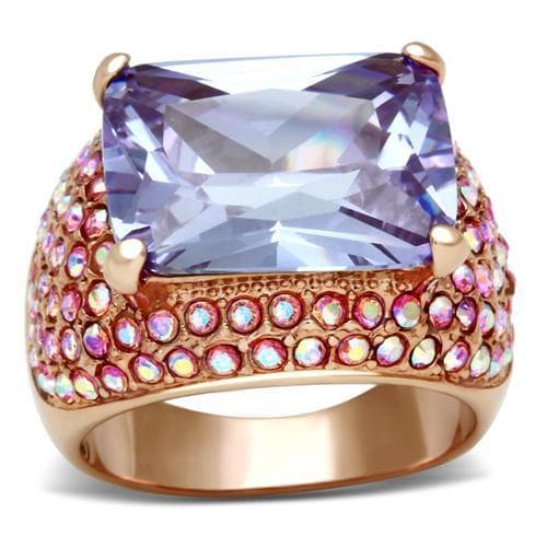 Brass Rose Gold Lavender CZ Emerald Cut Pink Pave Cocktail Ring
