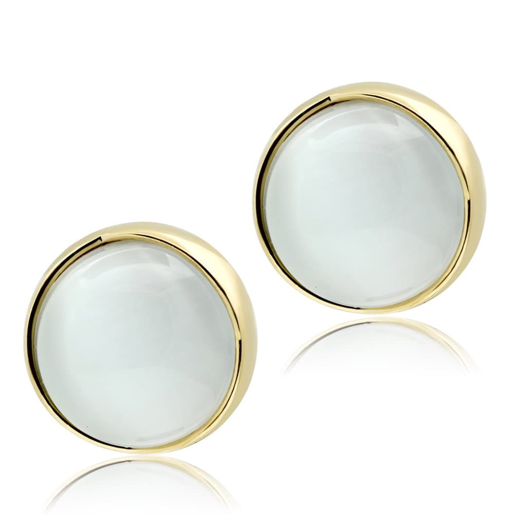 Brass Gold Cat Eye Moonstone Round Bezel Studs Earrings