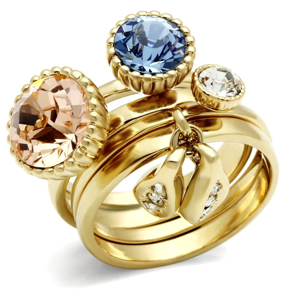 Brass Gold Multi Color CZ Bezel Stackable Triple Band Set Ring