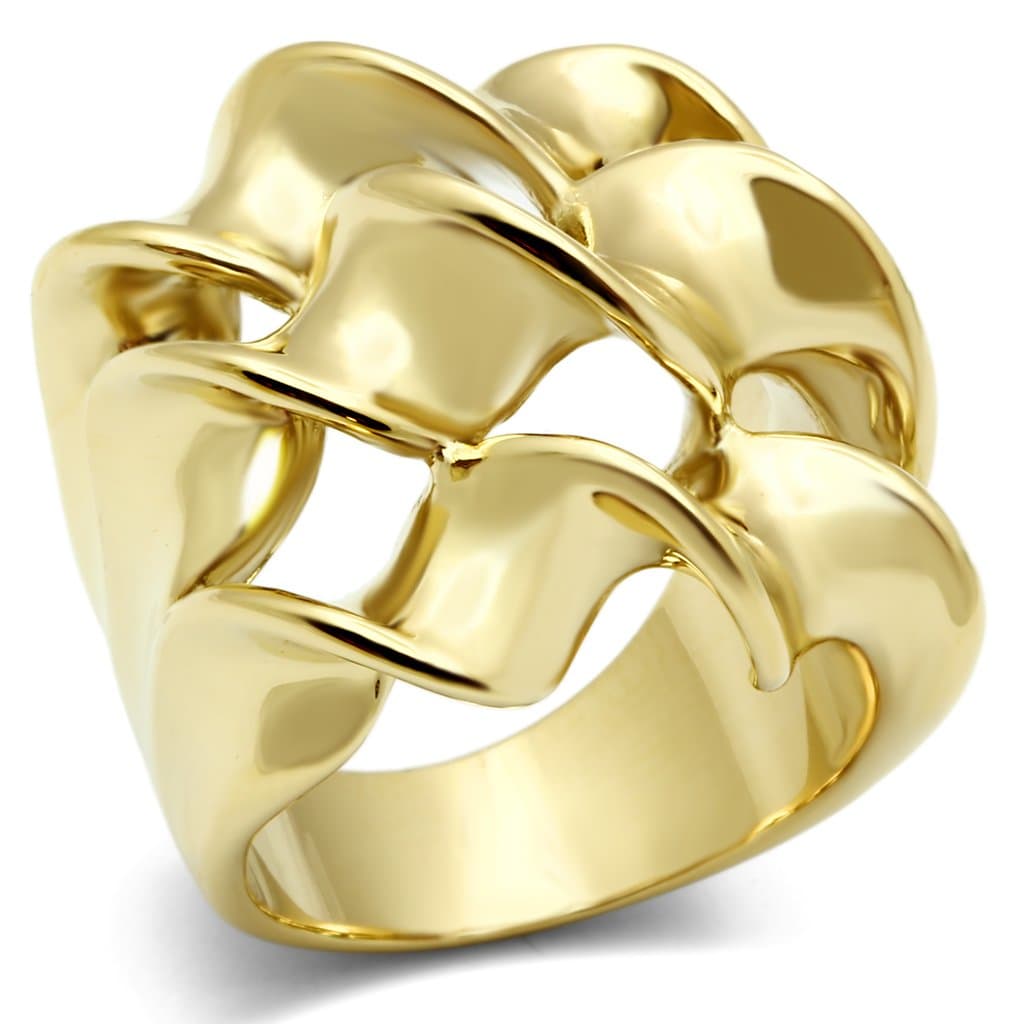 Brass Gold Polished Cuban Curb Chain Link Wide Cocktail Ring