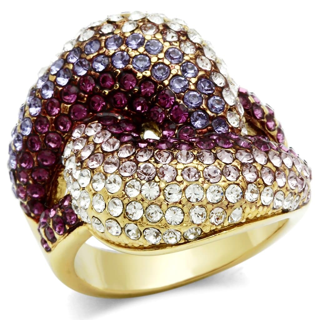 Brass Gold Fuchsia Lavender CZ Pave Butterfly Bow Cocktail Ring