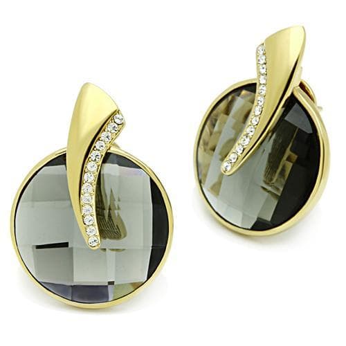 Brass Gold Smoky Grey Crystal Round CZ Swirl Leverback Earrings