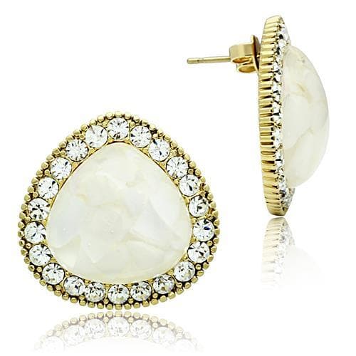 Brass Gold White Pearl Pear Pave Halo Clip Earrings