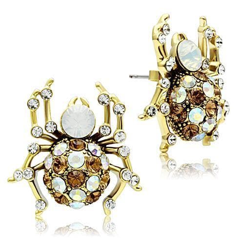 Brass Gold AB Crystal Opal Spider Bug Studs Ring