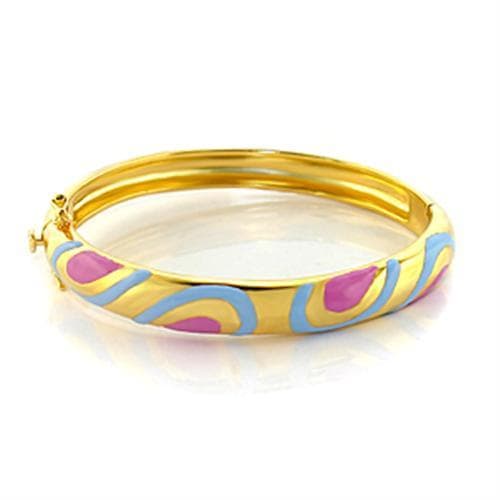 Brass Gold Pink Blue Enamel Swirl Bangle Bracelet