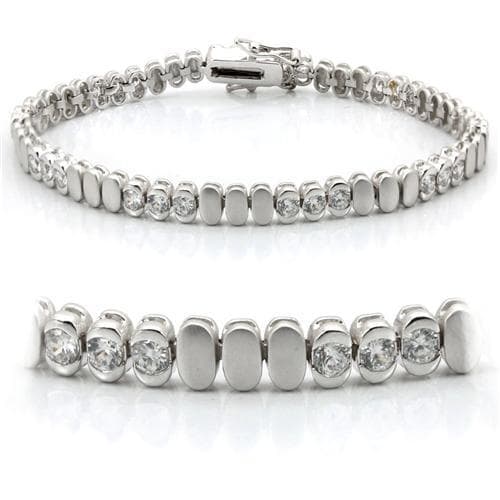 Brass CZ Round Bezel Bar Link Tennis Bracelet