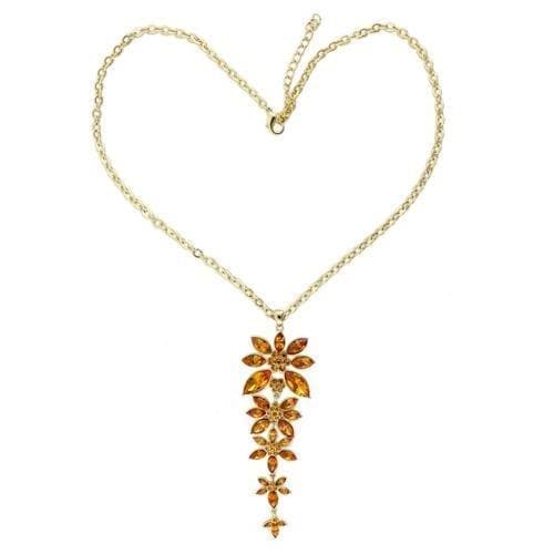Brass Champagne Crystal Flower Cascade Pendant Necklace