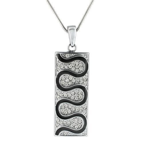 Brass Black Enamel CZ Pave Wave Rectangle Pendant