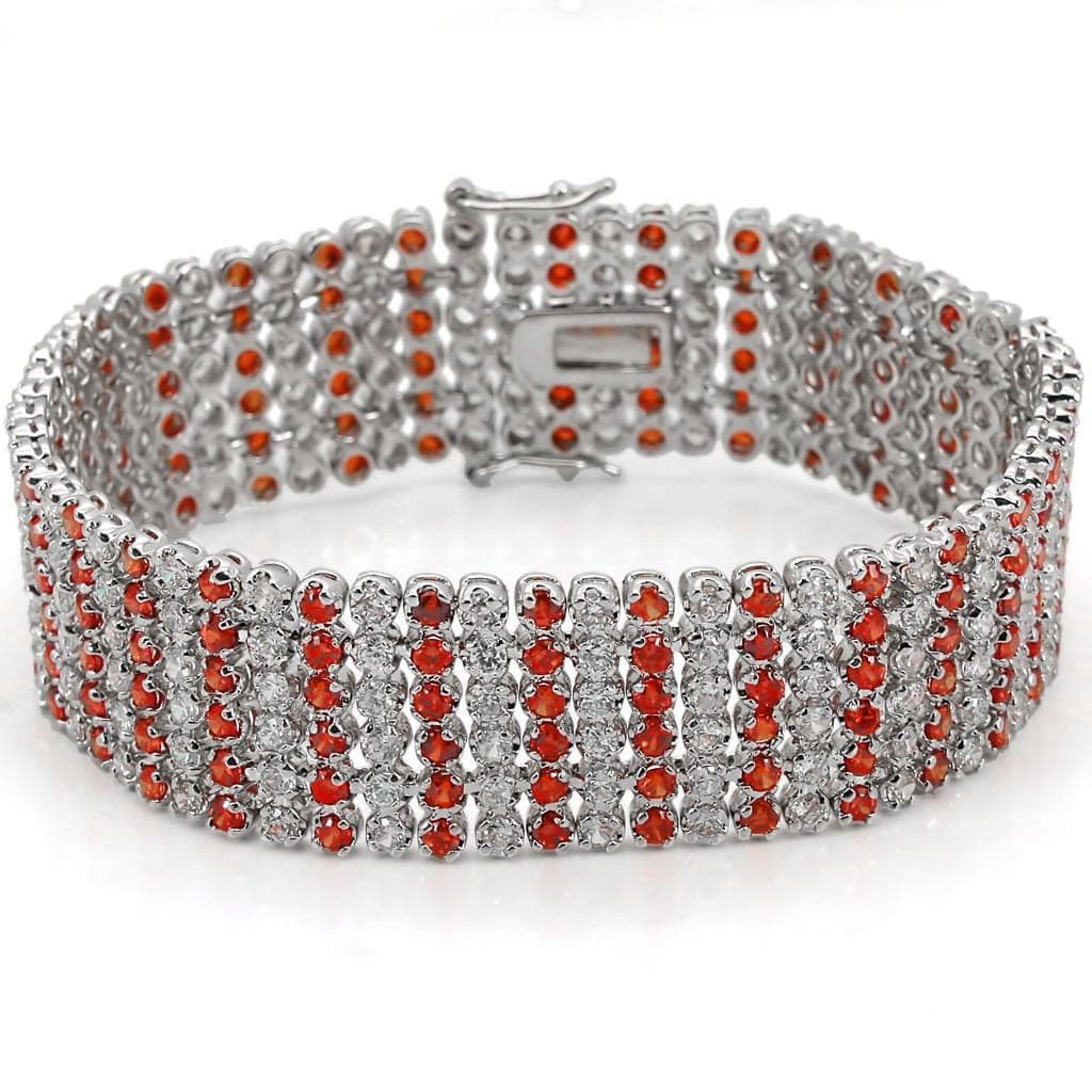 Brass Red Clear CZ Multi Row Wide Tennis Bracelet