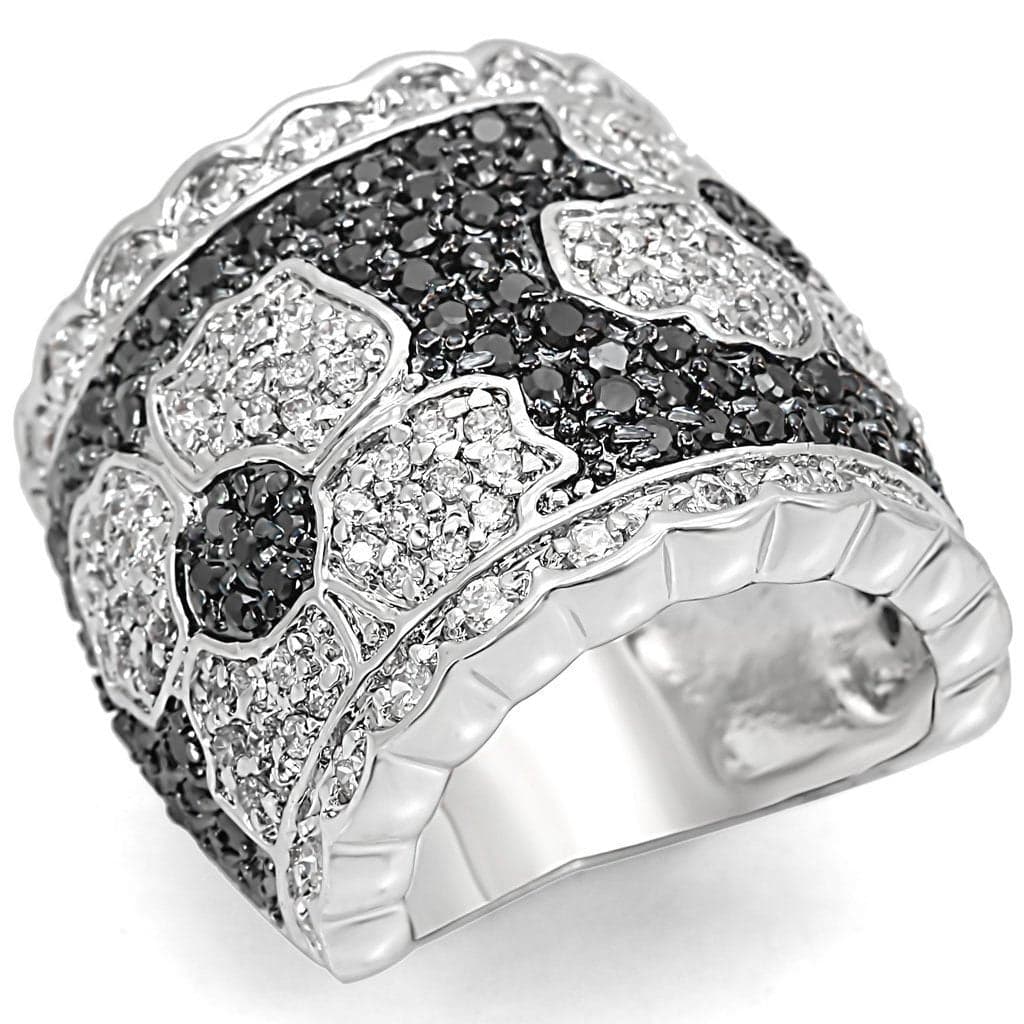 Brass Black White CZ Filigree Scroll Dome Cocktail Ring