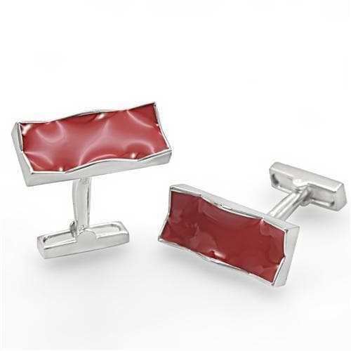 Brass Silver Red Enamel Wave Rectangle Cufflinks Bracelet