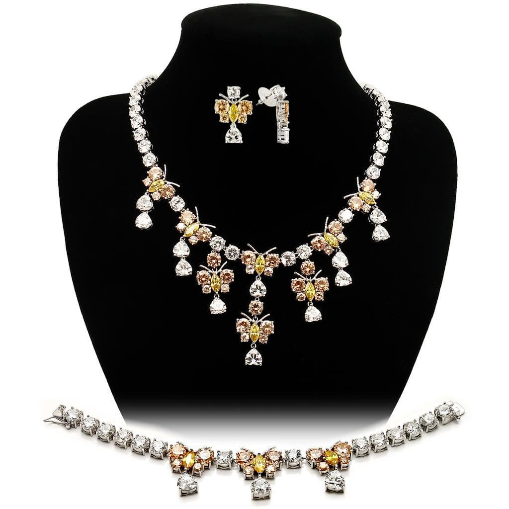 Brass Two Tone Gold CZ Pear Drop Statement Jewelry Set