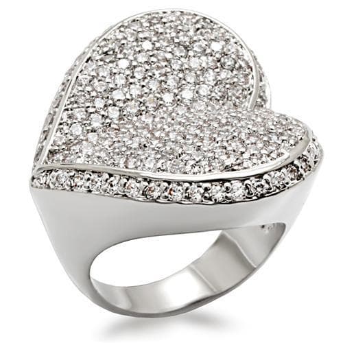 Brass Silver CZ Pave Heart Dome Cocktail Ring
