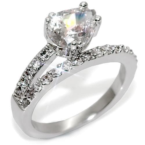 Brass Silver CZ Round Pave Split Shank Solitaire Ring