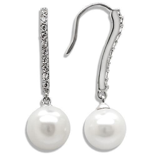Brass Silver CZ Bar Pearl Drop Earrings | The Stainless Jewelry