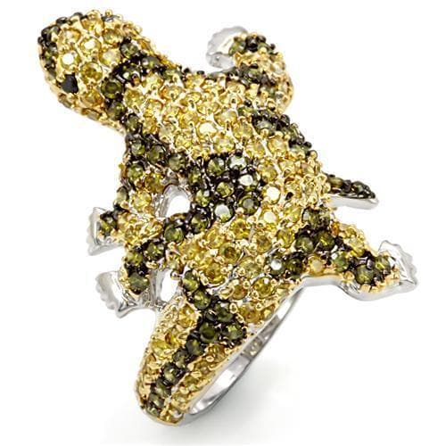 Brass Yellow Brown CZ Pave Gecko Lizard Figure Ring