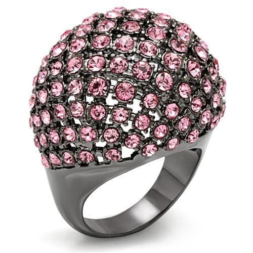Brass Gunmetal Pink Crystal Pave Dome Cocktail Ring