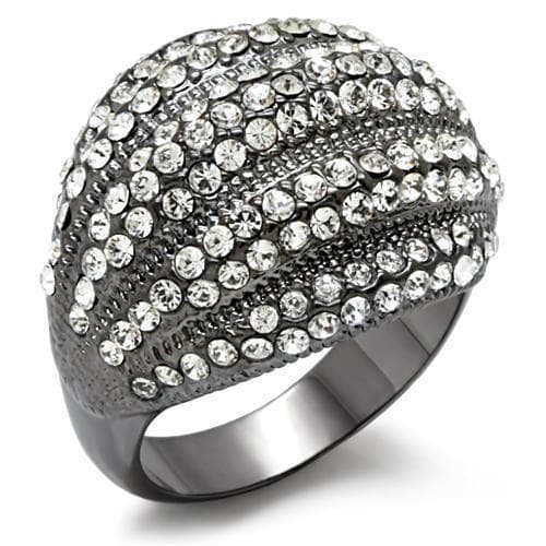 Brass Gunmetal Crystal Pave Dome Cocktail Ring