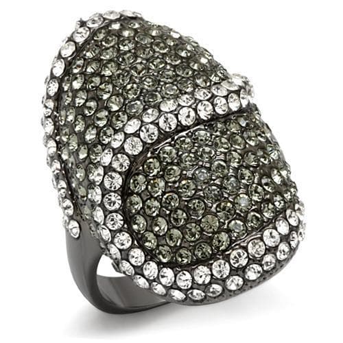 Brass Gunmetal Crystal Pave Heart Dome Cocktail Ring