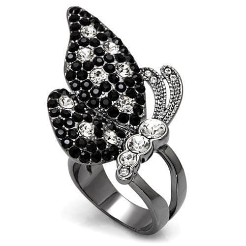 Brass Gunmetal Black CZ Pave Butterfly Figure Ring