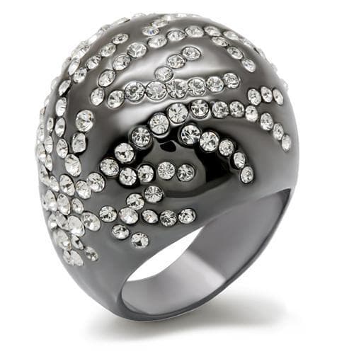 Brass Gunmetal Crystal Pave Swirl Dome Cocktail Ring