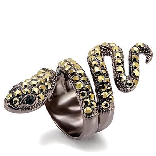 Brass Chocolate Crystal Pave Snake Wrap Cocktail Ring