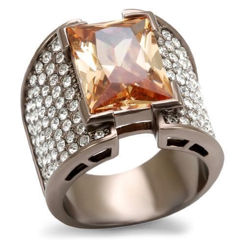 Brass Chocolate Champagne Emerald Cut Crystal Pave Cocktail Ring