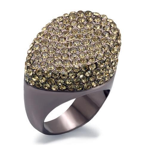 Brass Chocolate Olive Crystal Pave Cushion Dome Cocktail Ring