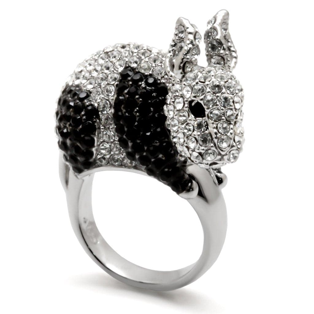 Brass Silver Black White CZ Pave Squirrel Figure Ring