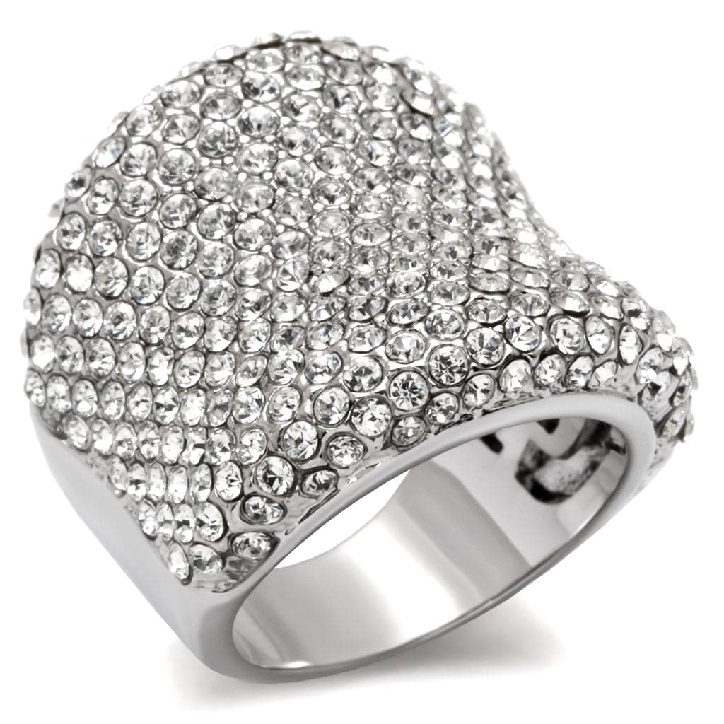 Brass Silver Crystal Pave Wide Dome Cocktail Ring