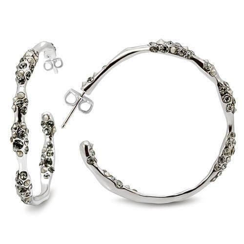 Brass Silver Crystal Cluster Textured Hoop Earrings